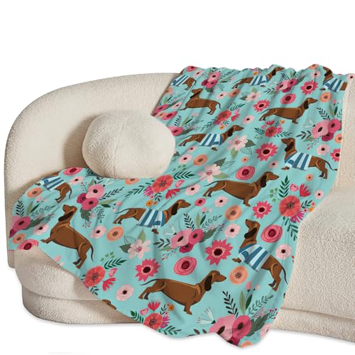 Dachshund Blanket Decor Gifts for Dachshund Lover Flannel Fleece Fuzzy Throw Blanket Soft Warm Cozy Plush Floral Blanket for Bed Couch Living Room Stuffed Decoration for Women Kids Adult 60"x50" - color: Dachshund, size: 60"x50"