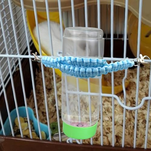 Paracord Small Animal Water Bottle Holder | Rust-Proof Cage Clip for Rabbit, Guinea Pig, Hamster, Hedgehog & Sugar Glider Cages | Chew-Resistant Macrame Design