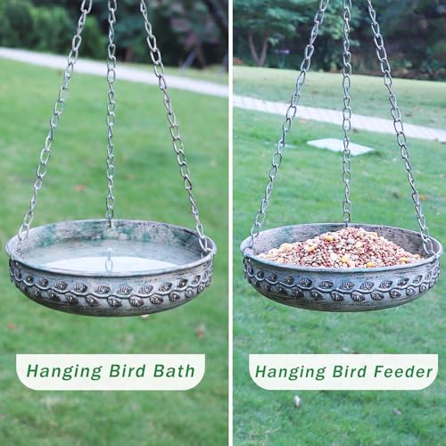 Hanging Bird Bath Hanging Bird Feeder - Metal BirdBath Bowl Birdfeeder Tray for Garden Backyard Patio and Deck-Retro Green - color: green