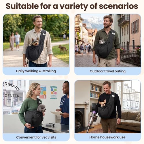 Dog Sling Carrier for Small Dogs & Cats,Pet Carrier Sling Bag with Adjustable Straps,Comfortable & Secure Travel Crossbody Bag for Puppies Up to 19lb,Airline Approved pet Carrier (Black) - color: Black