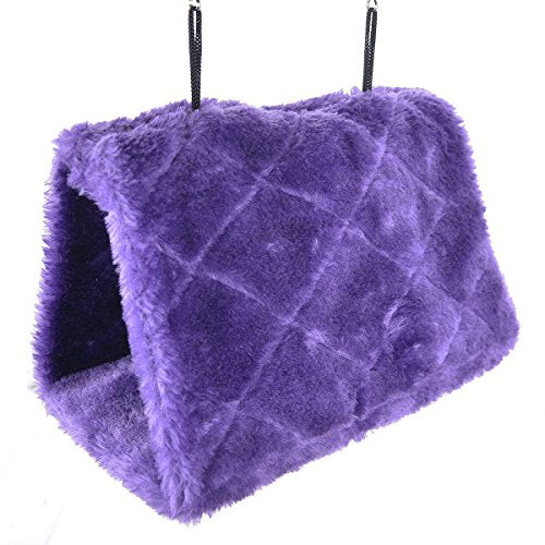 MOACC Winter Warm Bird Nest House Shed Hut Hanging Hammock Finch Cage Plush Fluffy Birds Hut Hideaway for Hamster Parrot Macaw Budgies Eclectus Parakeet Cockatiels Cockatoo Lovebird (M, Purple) - color: Purple, size: M