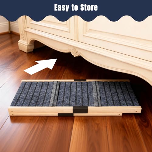 Adjustable Wooden Dog Ramp for Small Dogs, 27.6" Long x 11.8" Wide Portable Pet Ramp for Couch, Sofa, Anti-Slip Carpet, Lightweight Foldable Indoor Outdoor Travel Dog Ramp - size: 27.6" L x 11.8" W
