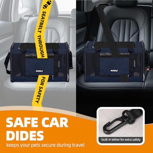 Cat Carrier Soft-Sided Travel Bag for Medium to Large Cat Over 15lbs | Small Puppy Dog Carry Crate 12 Pounds, Top Entry, Breathable Mesh, Pet Kitten Rabbit Cage Bag Transport Kennel Collapsible - color: Navy