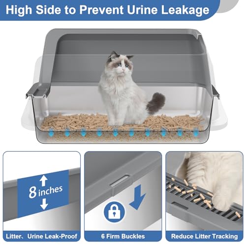 Stainless Steel Sifting Litter Box with Lid, High Sides XXL Extra Large Sifting Cat Litter Box for Pine Pellets & Big Cats, Sifter Litter Pan System for Odor Control,Sifting Box Liners & Scoop - size: XXL:23.6''×15.7''×14''