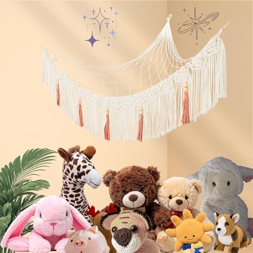 Stuffed Animal Hammock Corner, Plushie Net for Stuffed Animals, Macrame | 55 Inch Cotton Blend, Large Plush Hammock, Corner Net, Hanging Net for Stuffed Animals, Stuffy Hammock, Decor, Gift
