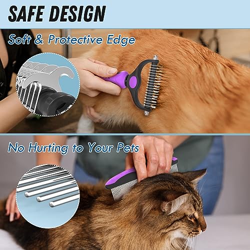 Docrok Pet Grooming Brush and Metal Comb Combo - Undercoat Rake for Dematting and Deshedding Long Matted Haired Dogs and Cats, Purple | Dematting Deshedding Undercoat Rake, Cat Brush Dog Brush Shedding Tool for Long Matted Haired Pets - color: Purple