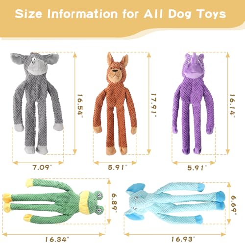 Act boldly 5 Pack Dog Squeak Toys, Durable Plush Chew Toys for Small, Medium & Large Dogs for Teething & Interactive Play - color: brown/white/grey/green