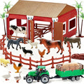 66PCS Mini Farm Animal Barn Toy with Tractor Trailer Fence for Kids Ages 3+ | Realistic Farm Animal Figurines, Educational Birthday Gift for Kids