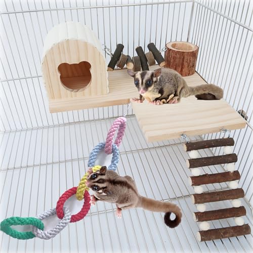Sugar Glider Hanging Six-Ring Swing Toys And Climbing Rope Cage Accessories For Sugar Glider, Ferret, Hamster, Squirrel, Chinchilla, Parrots Exercising