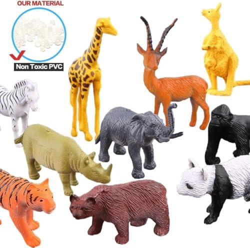 54 Pack Mini Animal Figures Bulk, Jungle and Safari Animals Set for Kids | Gift Box Included, with Realistic Wild Creatures Toy for Learning, Sensory Bins and Party Favors for Boy Girl and Toddler