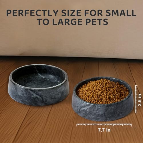 SAMAH Black Marble Dog Bowl, Non-Slip Non-Tipping Heavy Dog Food Bowl, Large Weighted Stone Dish, Natural Marble Dog Water Bowl, Easy to Clean, Gifts for Cat & Dog Lovers, Holds 6 Cups(6 lbs) - color: Black, size: L