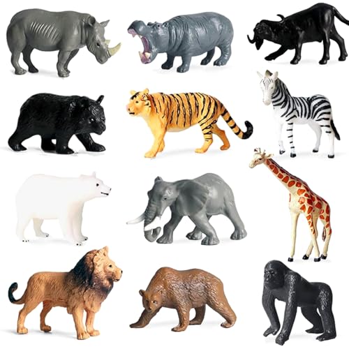12 Pcs Figures Toys Realistic Mini Safari Zoo Animal Figurines, Plastic Learning Educational Playset Animal Themed Party Supplies Cake Topper Ornaments for Easter Egg Birthday Christmas - size: 12 Pcs Zoo Animal