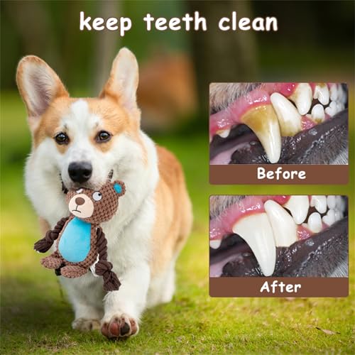 Plush Bear Squeaky Dog Toy,for Aggressive Chewers | Built-In Squeaker,Natural Cotton Rope Legs,Reinforced Texture For Medium Dogs,Small Breed Teething,Machine Washable - color: Bear