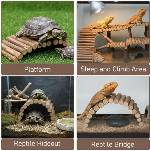 Natural Wood Hideout Hamster Bridge Tunnel Ladder Hamster Cage Accessories Small Animal Molar Chew Toys Reptile Tank Habitat Decor Hiding Hut for Chinchillas Lizards Mice Spiders Rabbit Brown