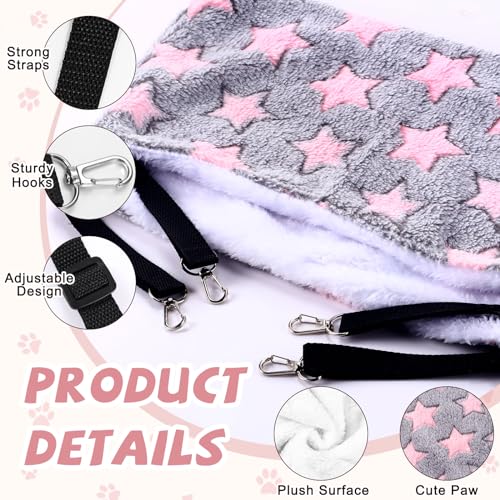 4 Pcs Cat Hammock for Cage Soft Hanging Pet Hammock Bed with Adjustable Straps and Metal Hooks Double Sided Bed for Large & Small Cats Ferret Rat Sugar Glider(Large Star,16 x 20 Inch) - size: 16 x 20 Inch