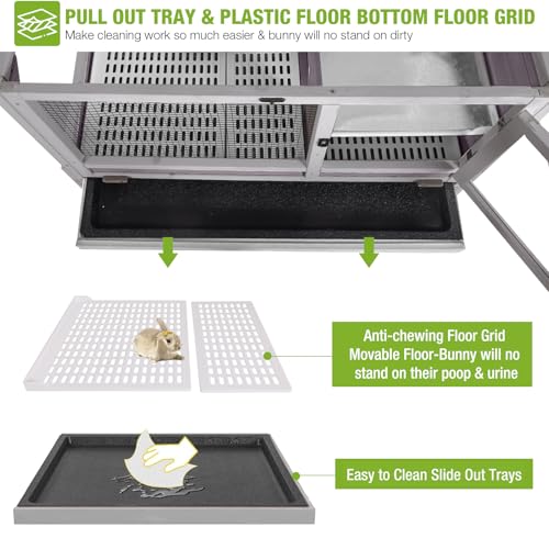 GUTINNEEN Guinea Pig Cages with Anti Chewing Sturdy Plastic Floor and Cool Zinc Plate, Indoor Rabbit Hutch with Hideout and PVC Platform, Elevated Legs Hamster Cage 36.6" L (Grey) - color: Grey