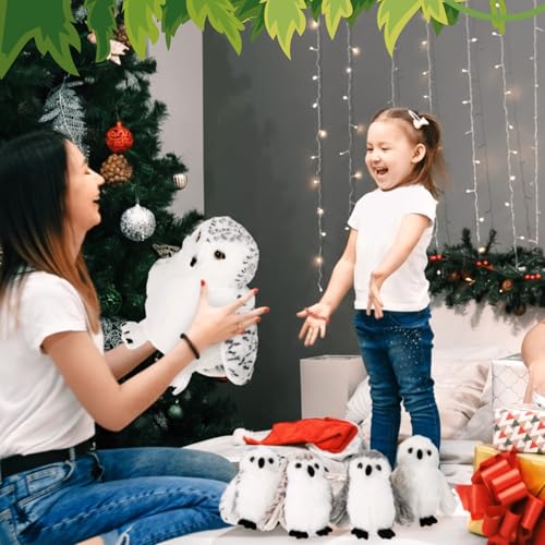 Hollowfly 5 Pcs Snowy Owls Plush Toy Gift Set 12.6" Mom Owls with 4 Cute Babies Stuffed Animal in Zippered Back Nurturing Plushes Toy Set for Kid Adults Birthday Party Favors Gifts - style: Snowy Owls