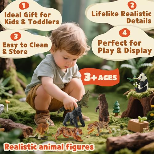 Zippytots 9 PCS Zoo Animal Toys for Kids 3-5 Realistic Plastic Wild Animal Figurine Toys Educational Learning Toy for Kids Boys Girls Toddlers - style: 9-PC Zoo Animal Figures Set