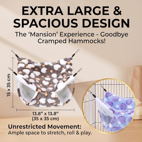 2 Pack Large 13.8x13.8in Rat Hammock for cage, Cozy Ferret Bed and Plush Hamster Hideout, Reliable Guinea Pig Accessories for cage, Great Small Animal beds,Purple, Coffee (Purple, Coffee) - color: Purple, Coffee