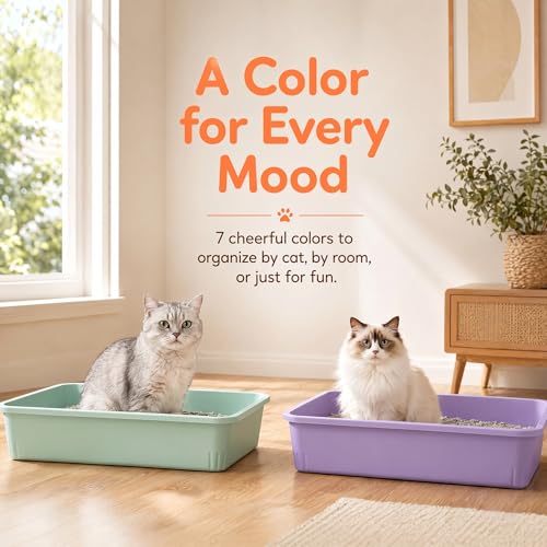 Hiceeden 7 Pack Small Kitten Litter Box with Scoops, 13.9 x 9.8 x 3 Inch Plastic Cat Litter Box, Colorful Open Litter Tray Travel Toilet for Rabbit, Hamster, Guinea Pig, Hedgehog, Easy to Clean