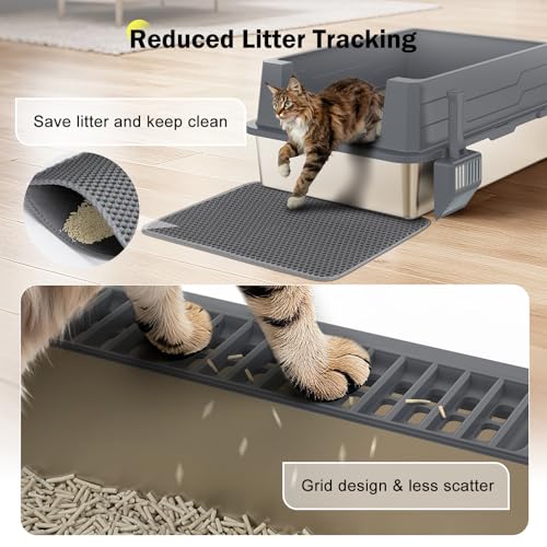 Stainless Steel Litter Box Extra Large for Big Cats Multi-Cats, Jumbo Extra Large Metal Cat Litter Box with High Sided Lid, Anti-Urine Leakage, Non-Stick,Include Litter Scoop - color: Dark Grey, size: XXXL