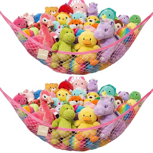 Lazebox Stuffed Animal Net Hammock for Plushie Toys, Stuffed Animal Hammock Corner for Kids' Room Decor, Ideas for Organizing Stuffy Collection, Pink, L (67" x 40" x 40")-Pack of 2 - color: 2 Packs - Pink, size: L (67" X 40" X 40")-pack of 2