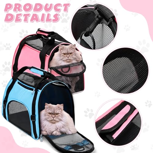 2 Pcs Pet Carrier, Soft Sided Pet Travel Carrier for Cats, Airline Approved Kitty Portable Dog Bags for Traveling Little Dogs, Rabbits, Puppy, Cat(S,Pink, Blue) - color: Pink, Blue