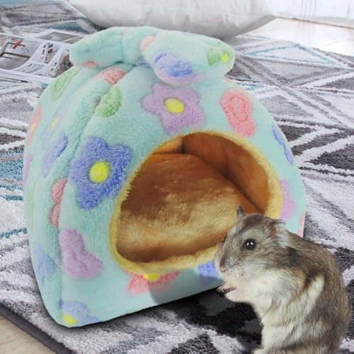 Small Animal Pet Bed, Sleeping House Habitat Nest for Guinea Pig Hamster Hedgehog Rat Chinchilla Hideout Bedding Snuggle Sack Cuddle Cup Cage Accessories with Removable Washable Mat (Blue) - color: Blue