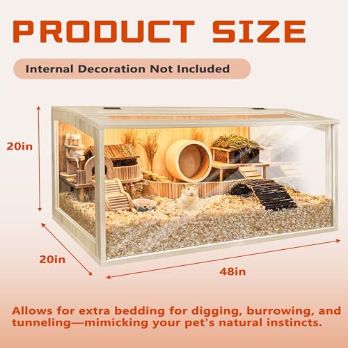 Hamster Cage Chewproof, Large Hamster Cages and Habitats, Openable Top with Acrylic Sheets, Solid Built - size: 48.0"L x 20.0"W x 20.0"H