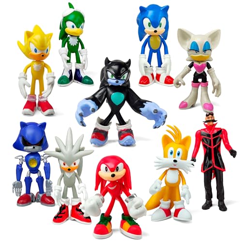 Toysvill Sonic the Hedgehog Big Action Figures (Set of 10 pcs), Collection Toys, Birthday Cake Decoration Party Supplies Cake Topper