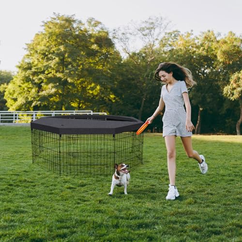 Peekaboo DogPlaypen 24 in-8 Panel Metal Rustproof Pet Fence with Top Cover | 24 Inch 8 Panel Foldable Metal Dog Playpen with Top Cover, GRS Certified Recycled Material - style: Playpen + top cover