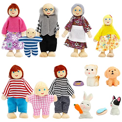 ONEST 15 Pieces Wooden Dollhouse Family Set Mini People Figures Sets Dollhouse Dolls Wooden Doll Family Pretend Play Figures Accessories for Pretend Doll House Toy - style: Cute Style