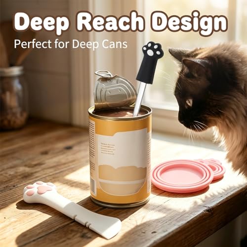 4 PCS Pet Food Can Accessory Set, Reusable Pink Silicone Can Lids with Feeding Shovel and Stainless Steel Spoon for Cat Dog Wet Food Storage