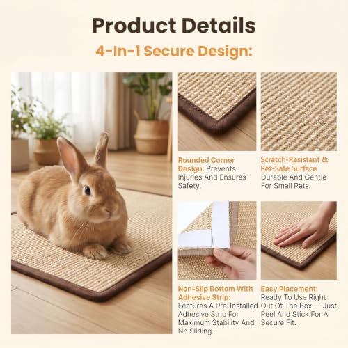 1 Pcs Natural Sisal Rabbit Scratching Pad, Bunny Mat & Chew Toy for Teeth Care & Nail Health, Cage Bedding for Indoor Rabbits, Guinea Pigs (16 x 12 Inches)
