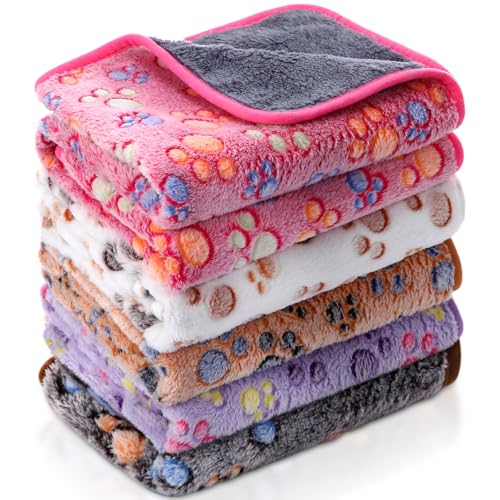 Moukeren 5 Pcs Guinea Pig Waterproof Fleece Cage Liner,Paw Print,12 x 12'' | Washable Absorbent Bedding for Hamsters Rabbits, Reusable Pee Pad, Soft Blanket Sleep Mat, Easy Clean Small Animal Supplies