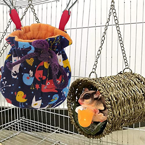 Dnoifne Sugar Glider Hanging Bed House, Sugar Glider Hamster Sleeping Pouch with Drawstring Design, Small Animals Hammock Cage Accessories, Cage Warm Sleep Bag for Squirrel Guinea Pig Birds Parrot - color: Colorful