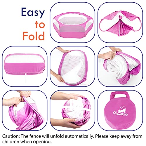 Pawaboo Small Animal Playpen with Zippered Cover, Rose Red | Portable pop-up pet tent for supervised rabbits, guinea pigs, chicks and kittens; water-resistant bottom and 3 metal rods - color: Rose Red