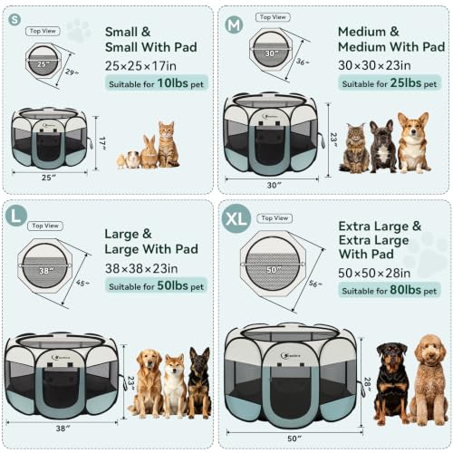 Sieidihit Dog Cat Playpen Tent Crate Cage with Washable Pee Pad, Small Grey | Rest Zone for Recovering Pets New Pet Quarantine Room Portable Pop Up Easy to Set up lightweight dog Kennel with Carrying Bag - color: Grey with Pad