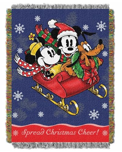 Disney Mickey Mouse, Sleigh Ride Woven Tapestry Throw Blanket, 48" x 60", Multi Color - color: Sleigh Ride