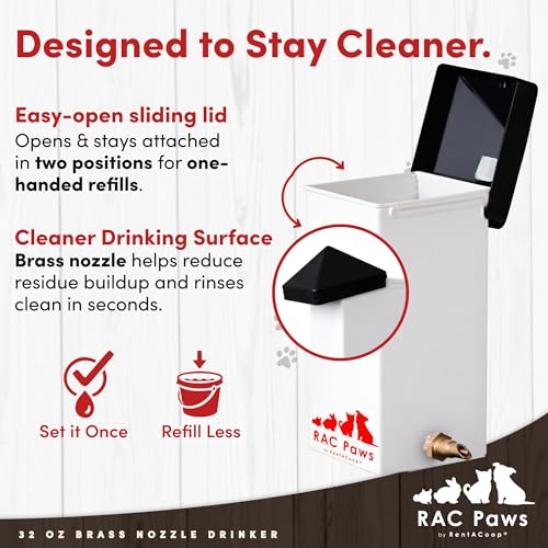 RAC Paws by RentACoop 32oz Small Animal Drinker with No-Drip Brass Nozzle - size: 32 OZ