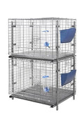 Stackable Rabbit Cage with Feeder and Water Bottle, 24 x 24 x 16 inches, Guinea Pig Ferret Bunny Hutch (2) - color: Black Silver
