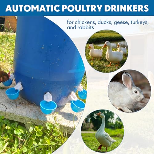 LemonRoad 30 Set Automatic Chicken Waterer Cups with 1/2" PVC Tee Fitting Chicken Drinking Bowl, Poultry Drinker Mounting Hole Opener,Water Dispenser Feeder for Duck, Goose, Pigeon(Light Blue) - color: Light Blue