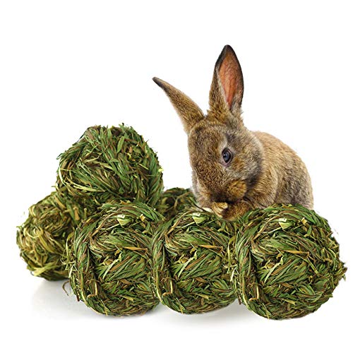 PINVNBY 6 Pack Rabbit Chew Grass Balls,Natural Timothy Woven Bunny Hay Ball Teeth Grinding Activity Play for Hamster Chinchillas Gerbils Guinea Pigs and Other Small Animal - size: 【6 PCS】