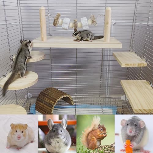 8 Pcs Chinchilla Ledges Wood Sets,Hamster Cage Platform Wooden Stand with Chew Lava Ledge Blocks Rats Climbing Toys Bridge Small Animal Cage Accessories for Gerbil Squirrel Sugar Glider - color: Gray