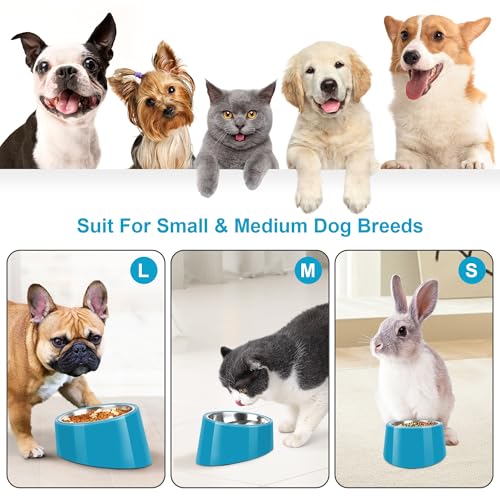 Tilted Dog Bowl Non-Slip & Non-Spill Pet Feeder with Elevated Detachable Melamine Stand, Easy to Get Food Dog Dish, M/180ml Blue - color: Blue, size: Medium(180ml)