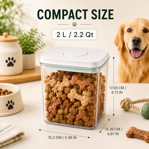 Pet Dog-Cat POP-Treat Airtight jar-Container - 2.2 Qt/2 L | Stackable One-Touch Opening | For Snacks Candy Salt Herbs Spices | BPA-Free - size: 2L/2.2Qt