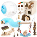 Foilswirl 17 Pcs Hamster Cage Accessory Set, Hamster Toys with Wooden House, Tunnel, Bridge, Natural Chew Toys, Playground Kit for Hamsters, Gerbils, Small Animals