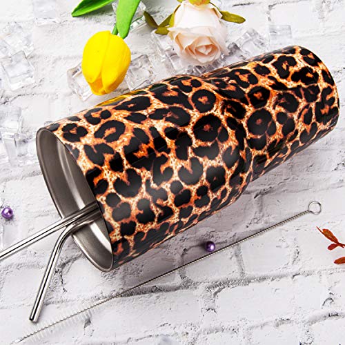 30oz Leopard Tumbler Stainless Steel Insulated Travel Mug with Straw Lid Cleaning Brush (30 oz Leopard), 1 Count (Pack of 1) | Double Wall Vacuum Suit Cold and Hot Drink Fits in standard car cup holders With Splash-Proof Lid - color: Leopard