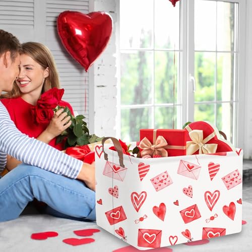 Valentines basket,Pink Heart Basket,Collapsible waterproof nursery laundry basket,Pink girls gift baskets,Valentine's Day room decor(Envelope heart) - color: Envelope heart