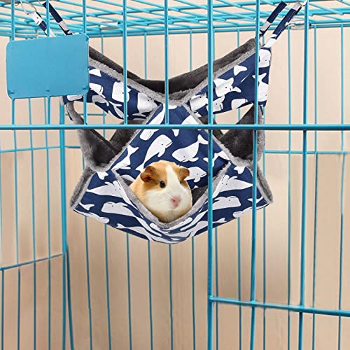 Petmolico Ferret Swing Hammock, Small Pets Hanging Cage Hammock Warm Plush Winter Ferret Accessories for Hamster Guinea Pig Rat Sugar Glider, Blue Whale